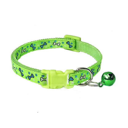 Bones Patterned Adjustable Kitten Cat Collar With Bell And Snap Buckle