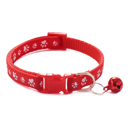 Paws Print Patterned Cat Collar Adjustable Kitten Puppy Dog Pet Bell Snap Buckle