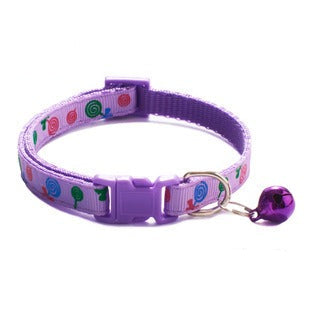 Lollipop Patterned Adjustable Kitten Cat Puppy Dog Pet Collar Bell Snap Buckle