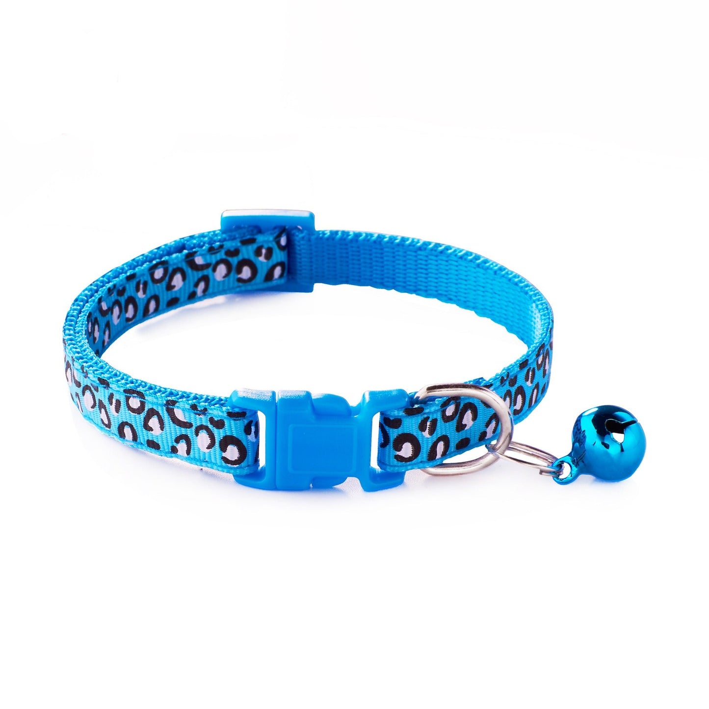 Leopard Skin Patterned Adjustable Kitten Cat Collar With Bell And Snap Buckle