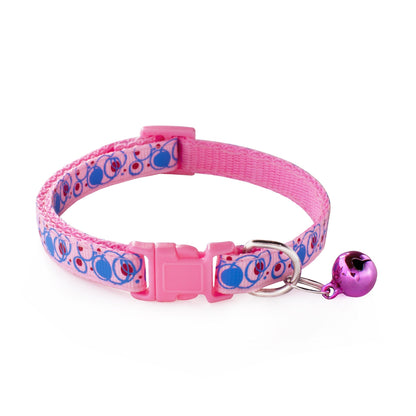 Bubble Patterned Adjustable Kitten Cat Collar With Bell And Snap Buckle