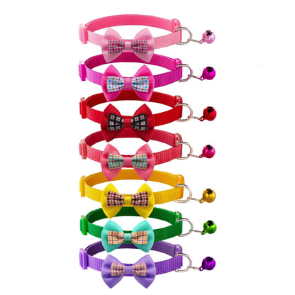 Cute Bow Tie Adjustable Kitten Cat Collar With Bell And Snap Buckle