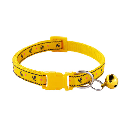 Anchor Printing Adjustable Kitten Cat Collar With Bell And Snap Buckle