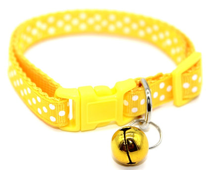 Dots Pattern Cat Collar Adjustable Kitten Puppy Dog Pet Collar Bell Snap Buckle