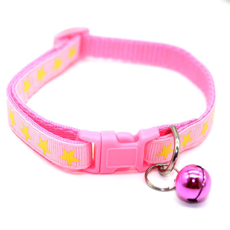 Little Stars Adjustable Kitten Cat Collar With Bell And Snap Buckle