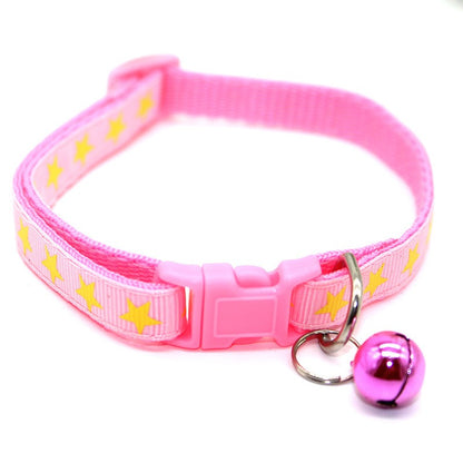 Little Stars Adjustable Kitten Cat Collar With Bell And Snap Buckle