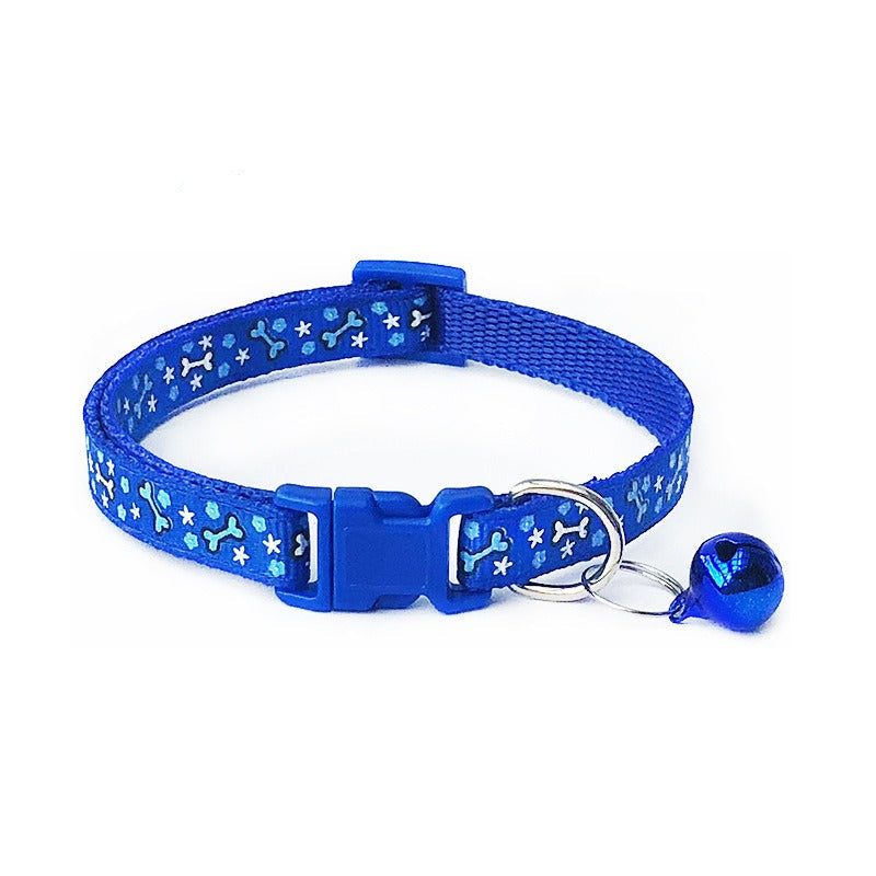 Bones Patterned Adjustable Kitten Cat Collar With Bell And Snap Buckle