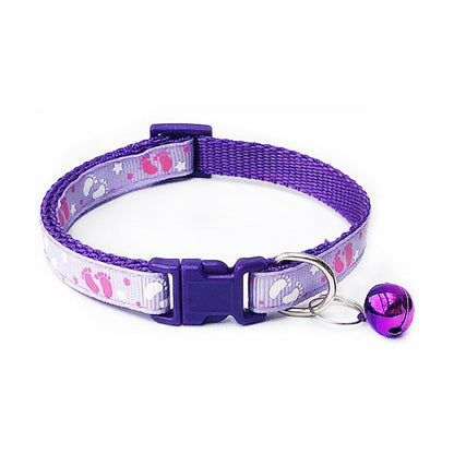 Baby Footprint Patterned Adjustable Kitten Cat Collar With Bell And Snap Buckle