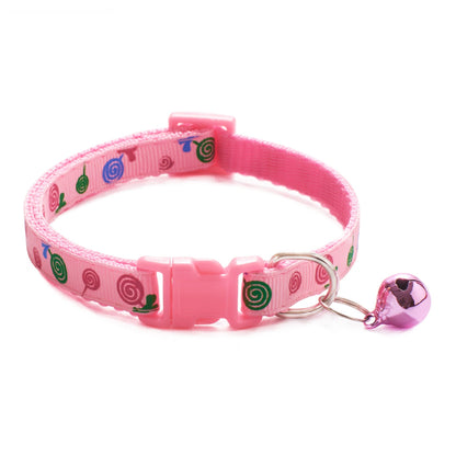 Lollipop Patterned Adjustable Kitten Cat Puppy Dog Pet Collar Bell Snap Buckle