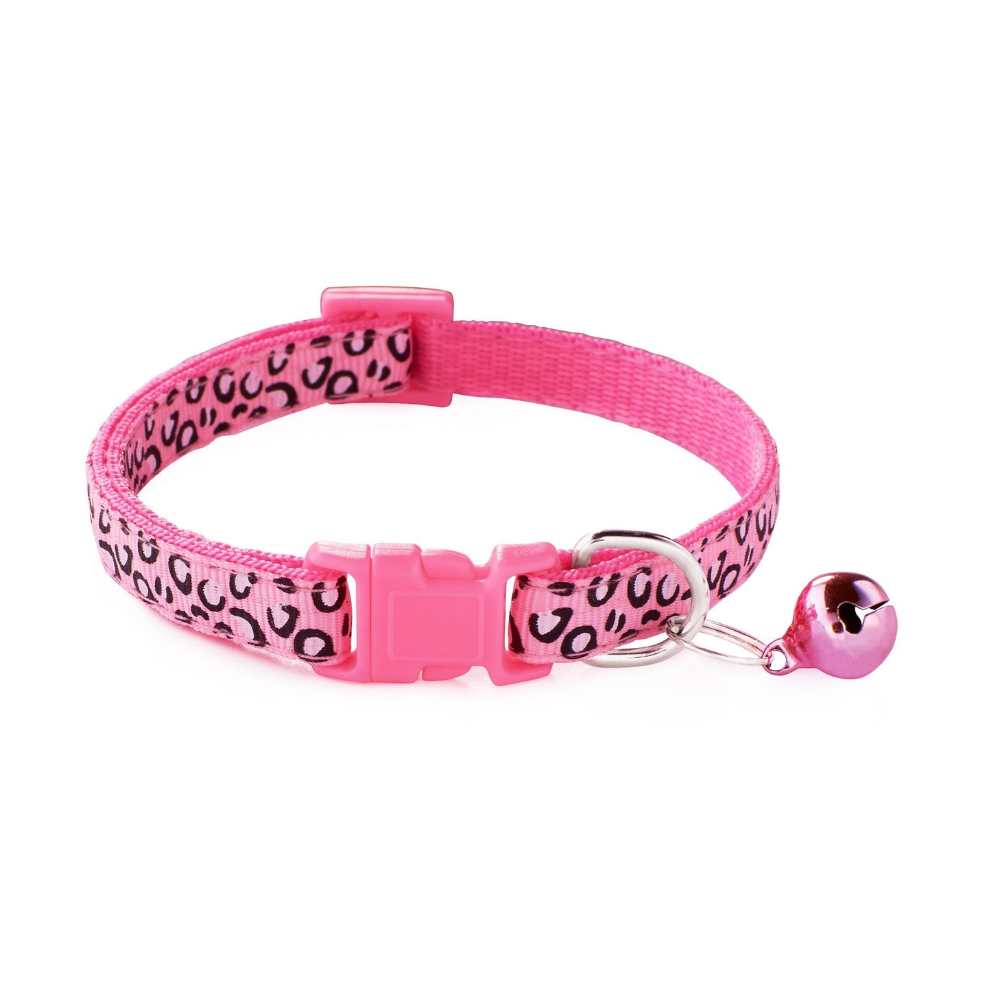 Leopard Skin Patterned Adjustable Kitten Cat Collar With Bell And Snap Buckle