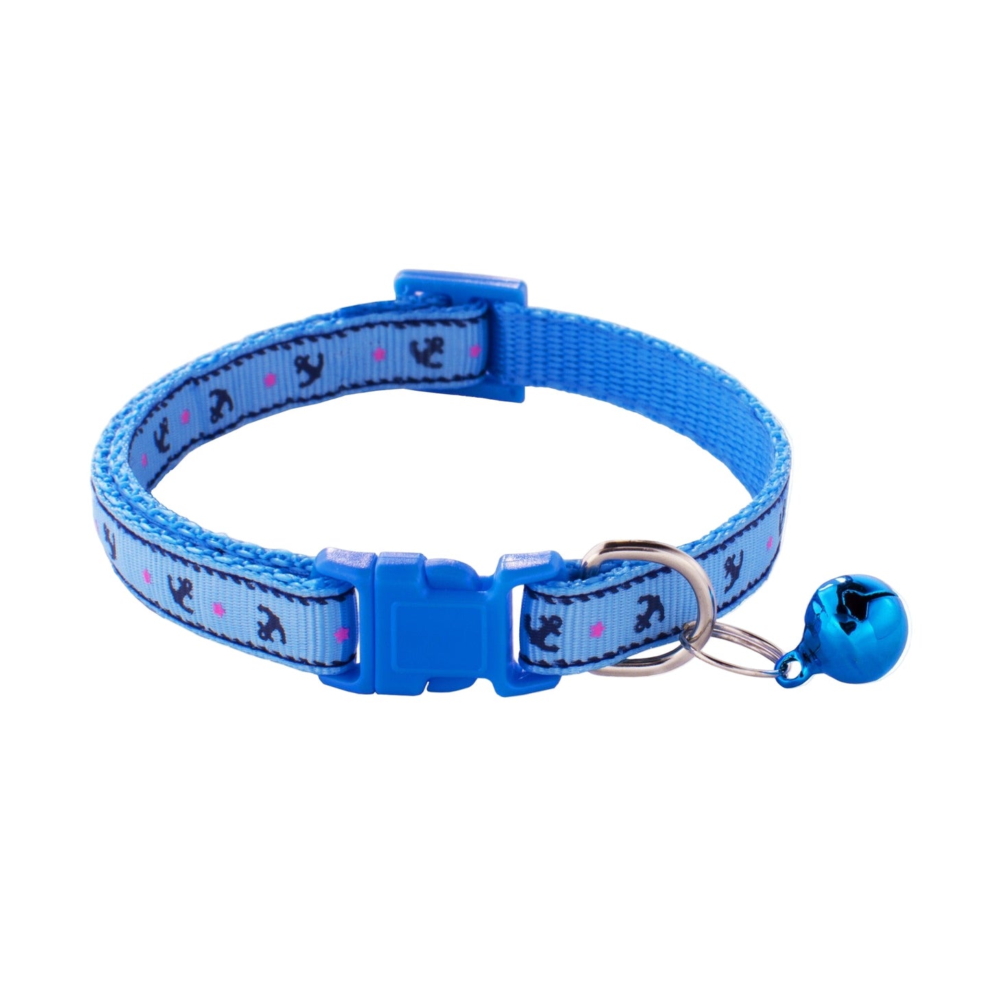 Anchor Printing Adjustable Kitten Cat Collar With Bell And Snap Buckle
