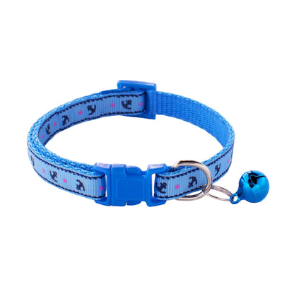 Anchor Printing Adjustable Kitten Cat Collar With Bell And Snap Buckle