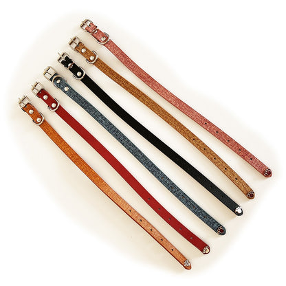 20mm Fabric Texture Pattern Adjustable Puppy Dog Kitten Cat Collar With Studded Paw