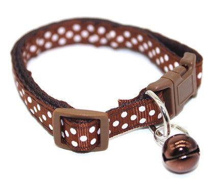 Dots Pattern Cat Collar Adjustable Kitten Puppy Dog Pet Collar Bell Snap Buckle