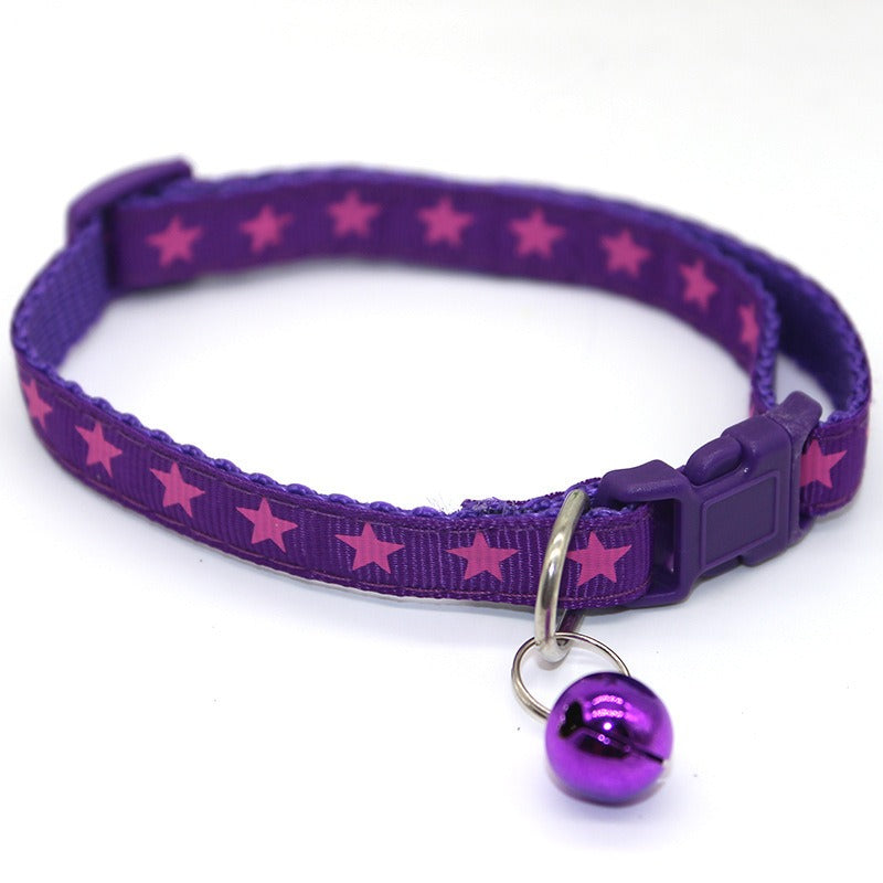 Little Stars Adjustable Kitten Cat Collar With Bell And Snap Buckle