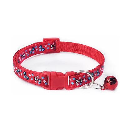 Bones Patterned Adjustable Kitten Cat Collar With Bell And Snap Buckle