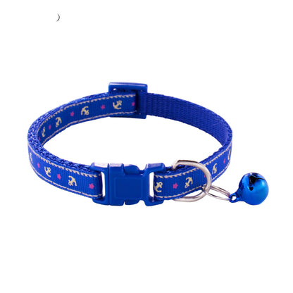 Anchor Printing Adjustable Kitten Cat Collar With Bell And Snap Buckle