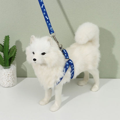 Paws Bones Patterned Print Small Dog Cat Pet Adjustable Harness Leash Lead Set