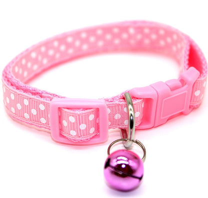 Dots Pattern Cat Collar Adjustable Kitten Puppy Dog Pet Collar Bell Snap Buckle