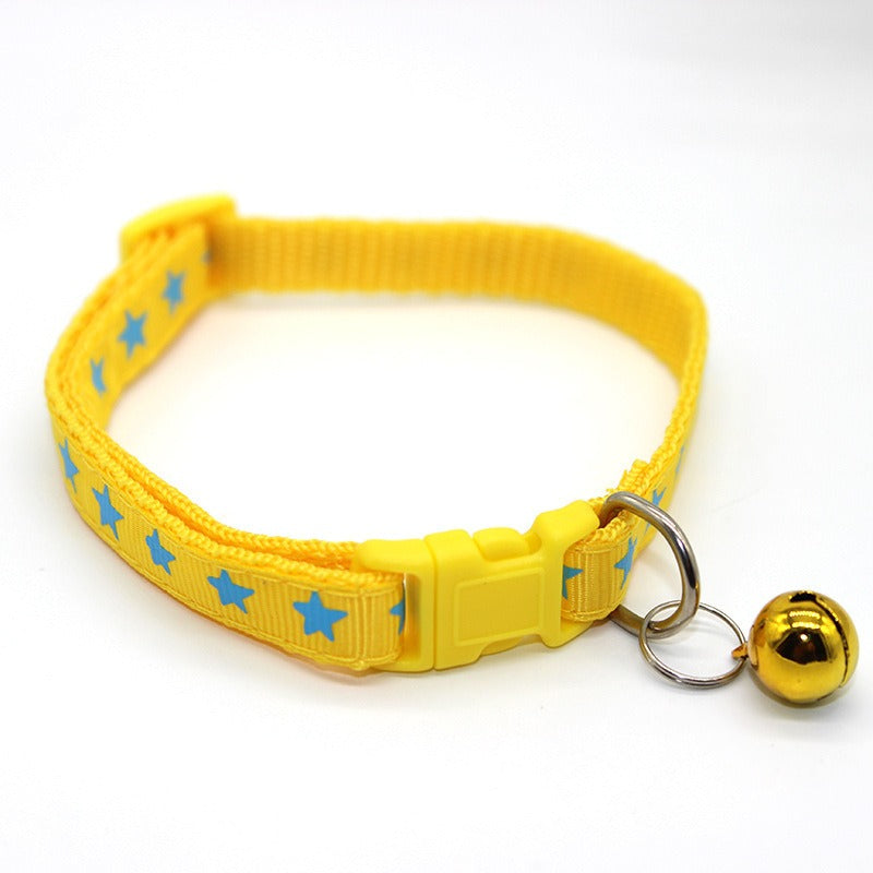 Little Stars Adjustable Kitten Cat Collar With Bell And Snap Buckle