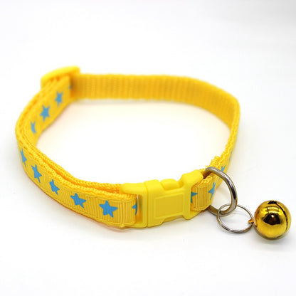 Little Stars Adjustable Kitten Cat Collar With Bell And Snap Buckle