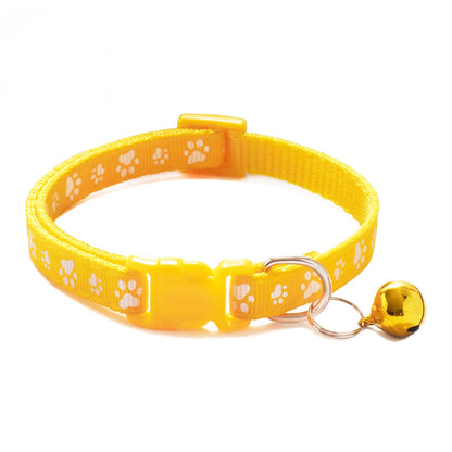 Paws Print Patterned Cat Collar Adjustable Kitten Puppy Dog Pet Bell Snap Buckle