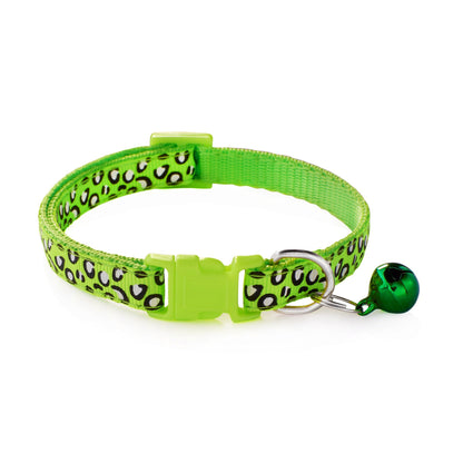 Leopard Skin Patterned Adjustable Kitten Cat Collar With Bell And Snap Buckle