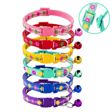 Garden Flowers Patterned Adjustable Kitten Cat Collar With Bell And Snap Buckle