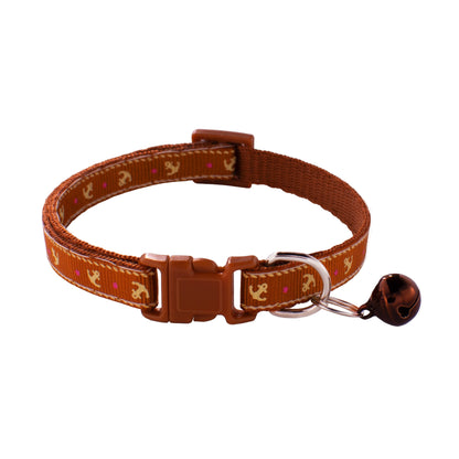 Anchor Printing Adjustable Kitten Cat Collar With Bell And Snap Buckle