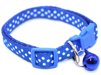 Dots Pattern Cat Collar Adjustable Kitten Puppy Dog Pet Collar Bell Snap Buckle