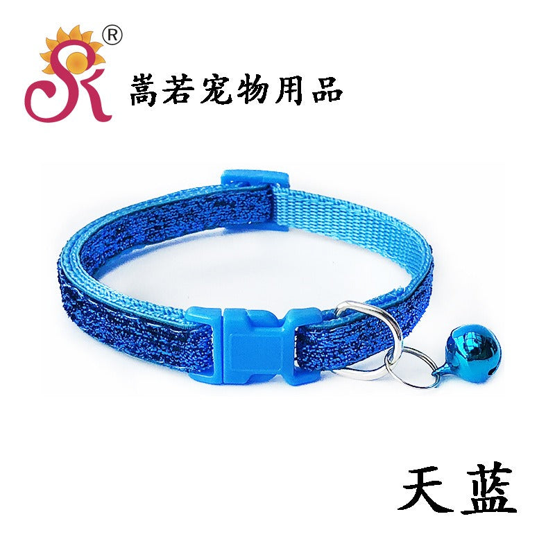 Sparkling Glitter Cat Collar Adjustable Kitten Puppy Dog Pet Bell Snap Buckle
