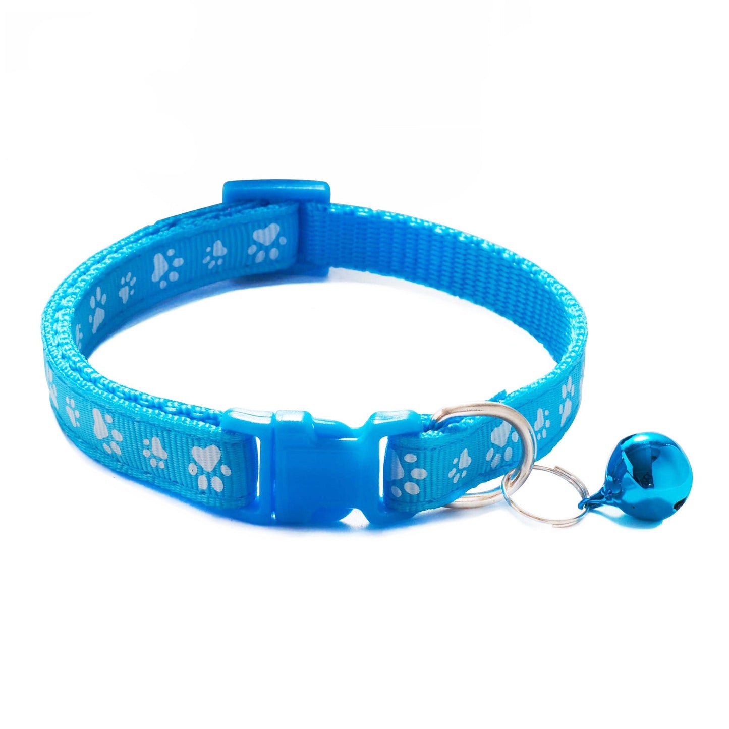 Paws Print Patterned Cat Collar Adjustable Kitten Puppy Dog Pet Bell Snap Buckle