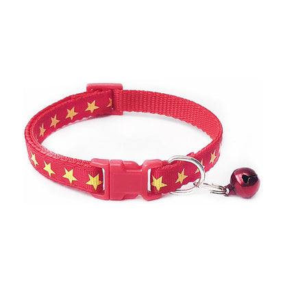 Little Stars Adjustable Kitten Cat Collar With Bell And Snap Buckle