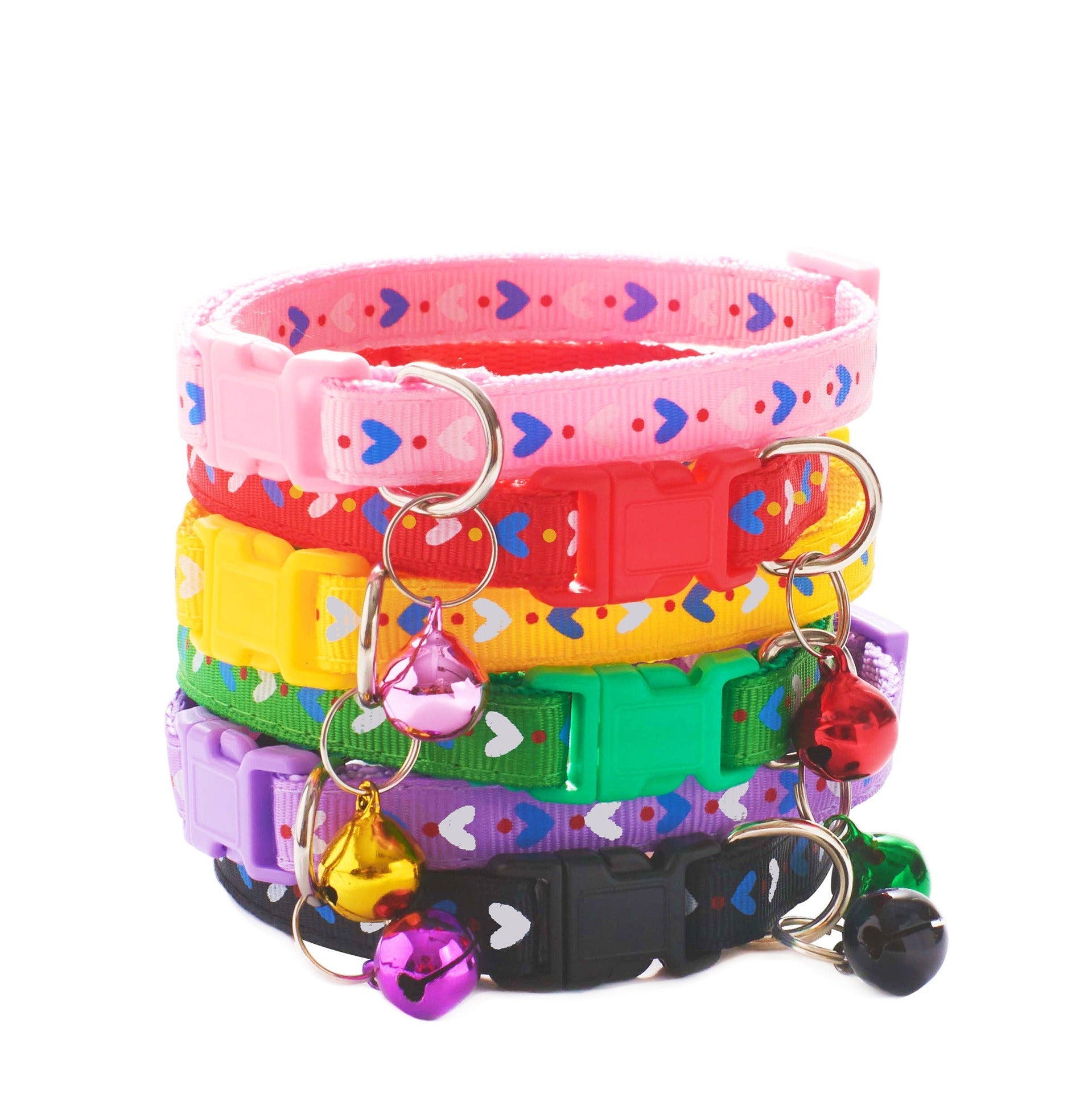 Hearts Patterned Adjustable Cat Collar Kitten Puppy Dog Pet Bell Snap Buckle