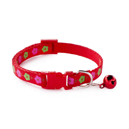 Garden Flowers Patterned Adjustable Kitten Cat Collar With Bell And Snap Buckle