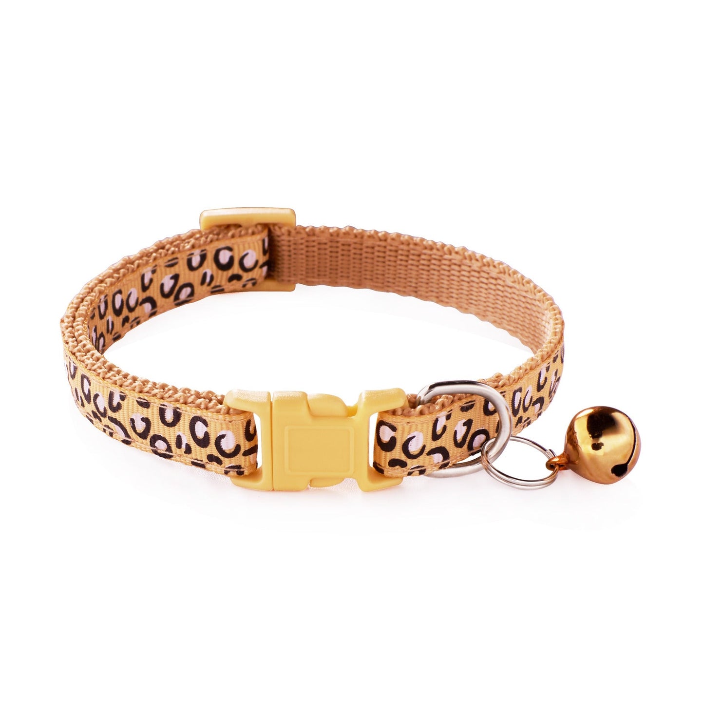 Leopard Skin Patterned Adjustable Kitten Cat Collar With Bell And Snap Buckle