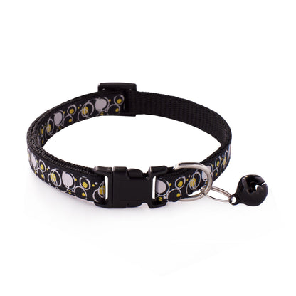 Bubble Patterned Adjustable Kitten Cat Collar With Bell And Snap Buckle