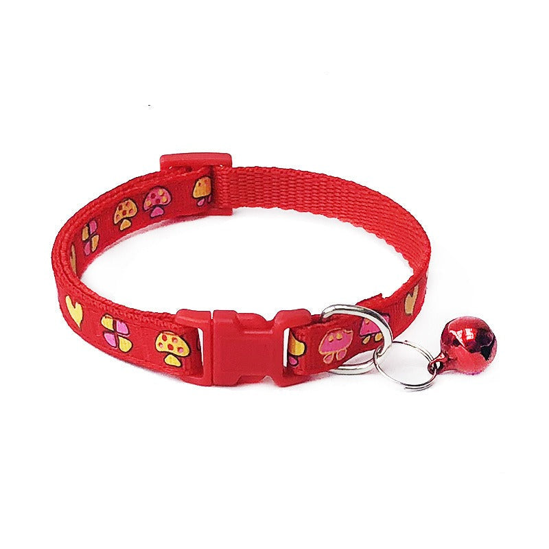 Love Hearts Flowers Mushroom Adjustable Kitten Cat Collar With Bell Snap Buckle