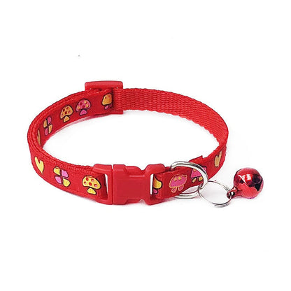 Love Hearts Flowers Mushroom Adjustable Kitten Cat Collar With Bell Snap Buckle