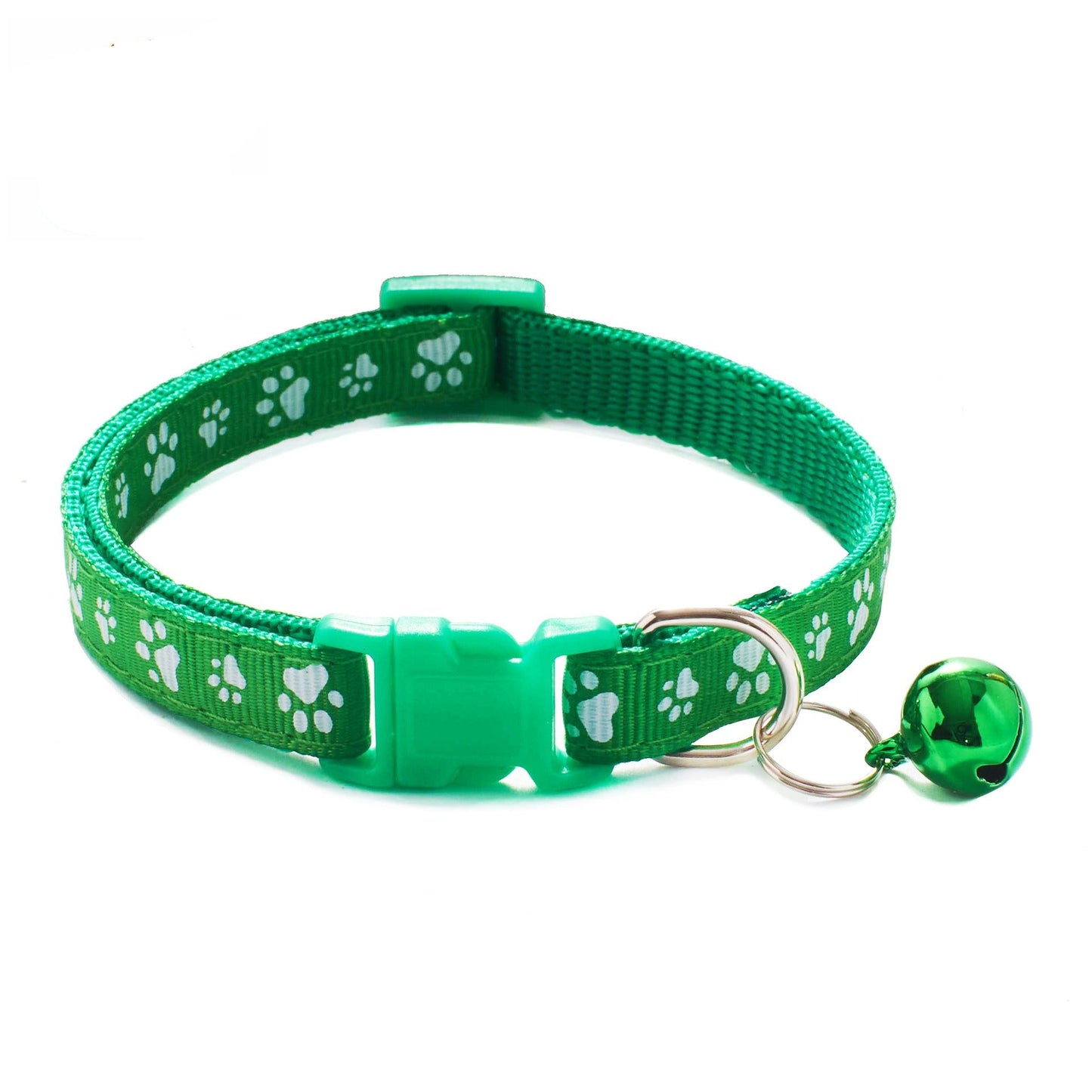 Paws Print Patterned Cat Collar Adjustable Kitten Puppy Dog Pet Bell Snap Buckle