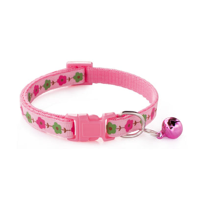 Garden Flowers Patterned Adjustable Kitten Cat Collar With Bell And Snap Buckle