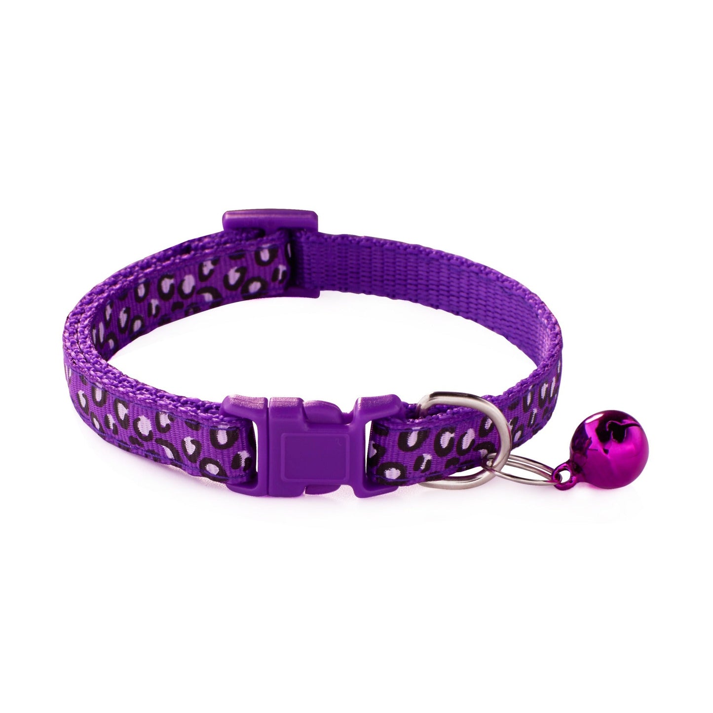 Leopard Skin Patterned Adjustable Kitten Cat Collar With Bell And Snap Buckle