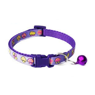 Love Hearts Flowers Mushroom Adjustable Kitten Cat Collar With Bell Snap Buckle