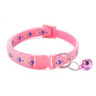Hearts Patterned Adjustable Cat Collar Kitten Puppy Dog Pet Bell Snap Buckle