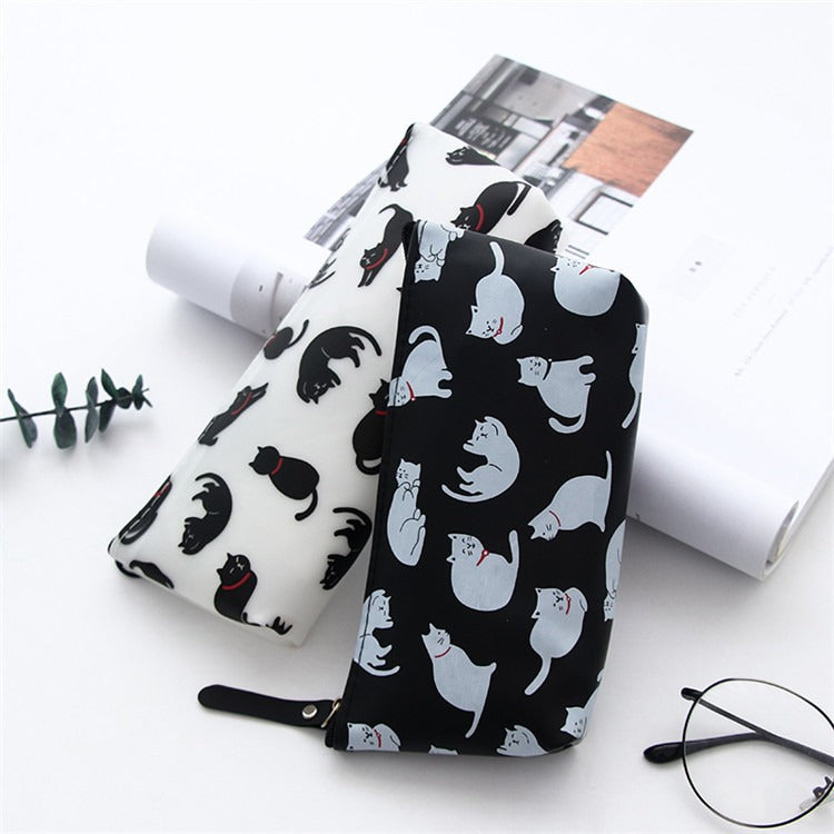 Black White Cats Patterned Cute Pencil Cases Cosmetics Make Up Bags Pen Pouch