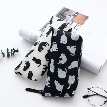 Black White Cats Patterned Cute Pencil Cases Cosmetics Make Up Bags Pen Pouch