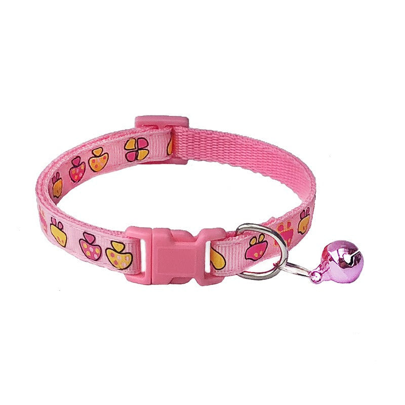 Love Hearts Flowers Mushroom Adjustable Kitten Cat Collar With Bell Snap Buckle