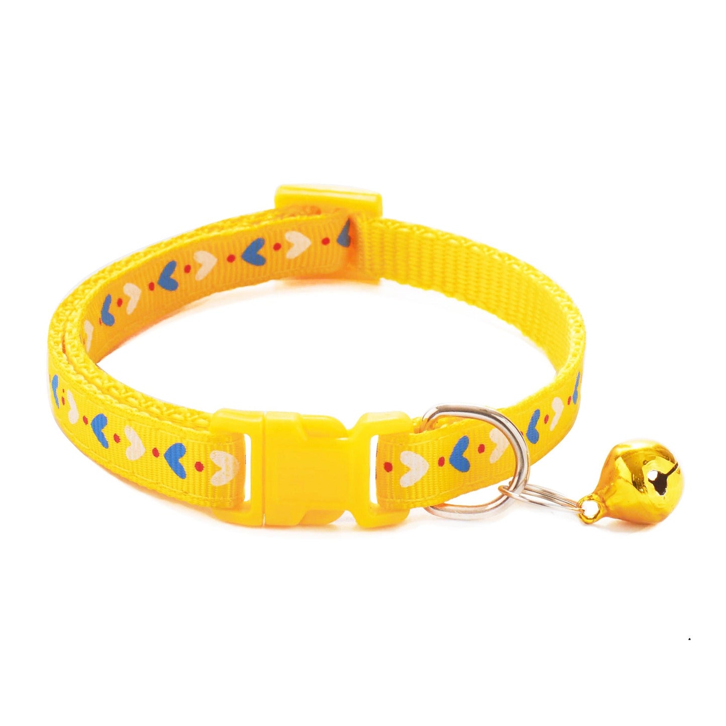 Hearts Patterned Adjustable Cat Collar Kitten Puppy Dog Pet Bell Snap Buckle