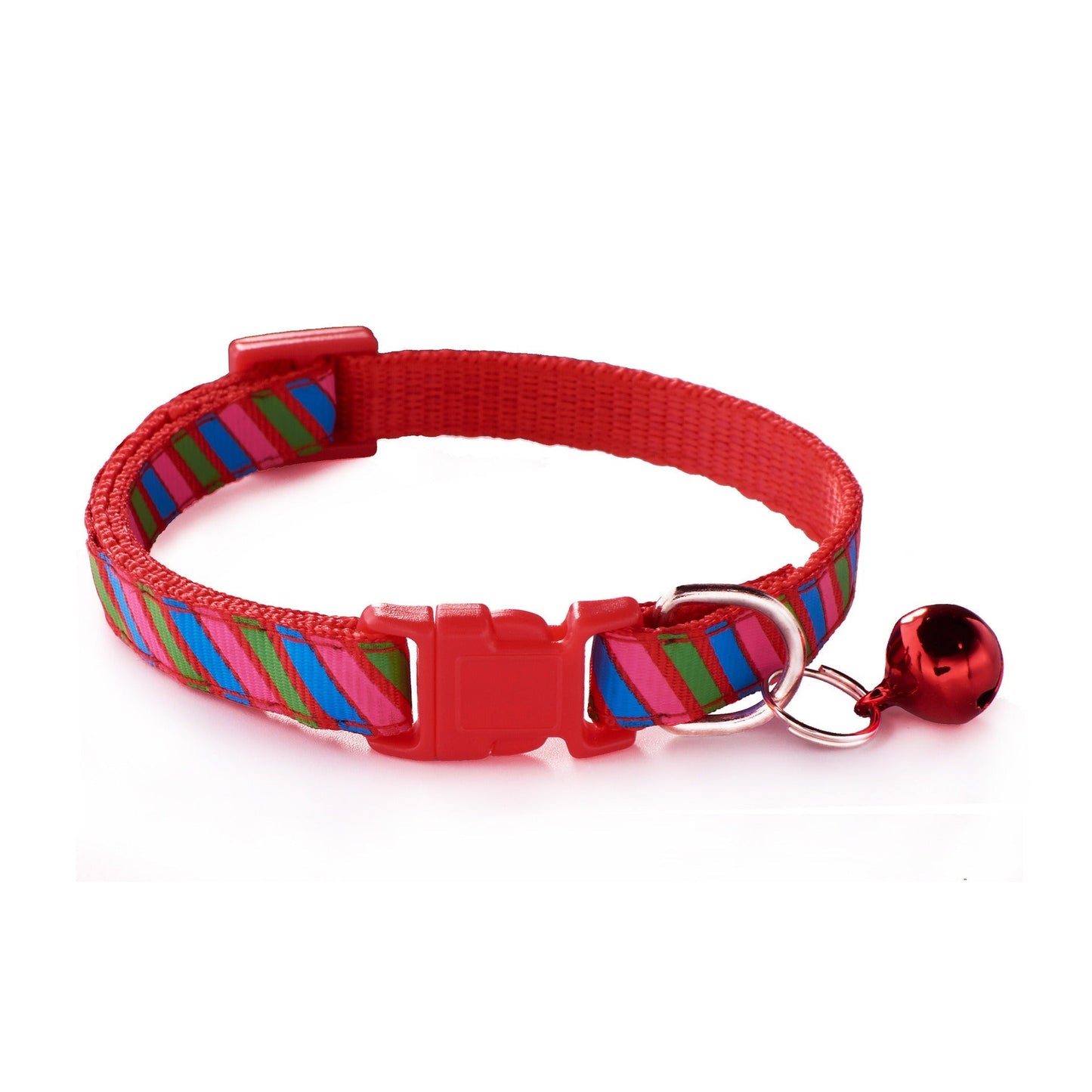 Rainbow Stripes Adjustable Kitten Cat Collar With Bell And Snap Buckle