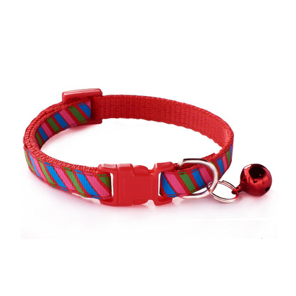 Rainbow Stripes Adjustable Kitten Cat Collar With Bell And Snap Buckle